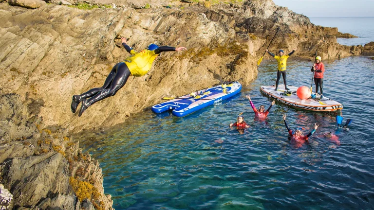 Stag & Hen Coasteering Super SUP in Newquay Cornwall